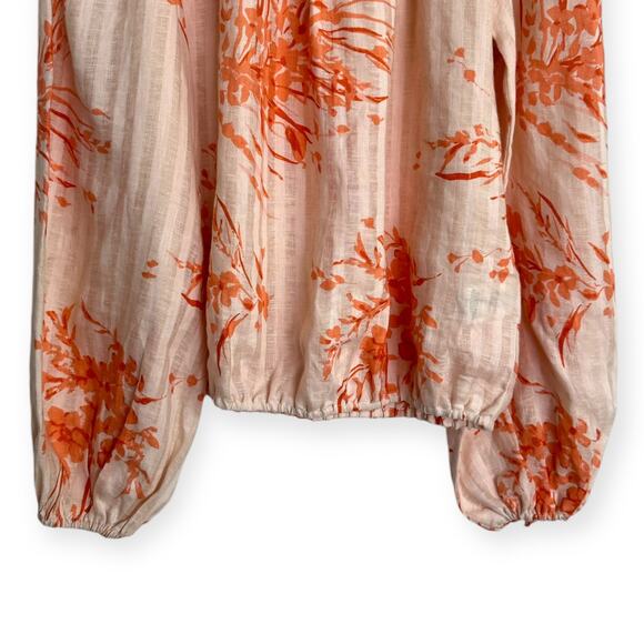 Joie 100% Linen Balloon Sleeve Square Neck Floral Peasant Blouse Women's Size S - Picture 4 of 9